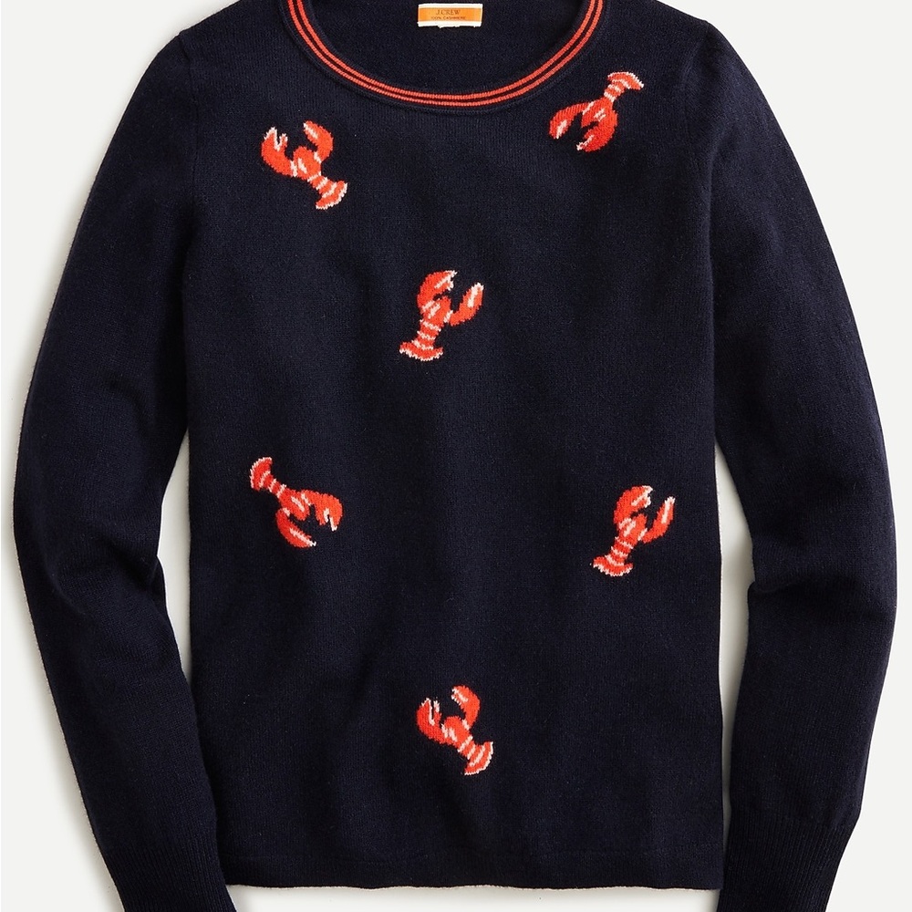 J. Crew Dark Blue Sweater with Red Lobster Design